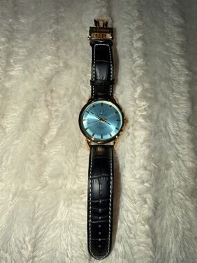 S. Coifman Men's Gold Case Watch with Blue Dial and Black Leather Strap
